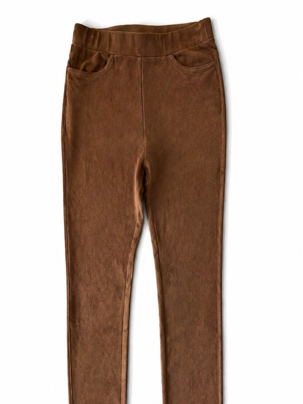 Joan Vass Faux Suede Leggings Brown Small | High Rise Pull-On Skinny Pants